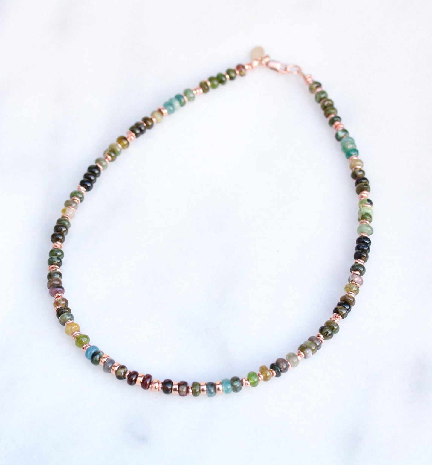 Tourmaline Heishi Choker: Rose Gold Vermeil, Surfer Style Necklace