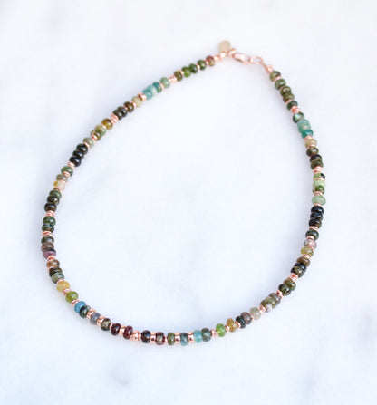 Tourmaline Heishi Choker: Rose Gold Vermeil, Surfer Style Necklace