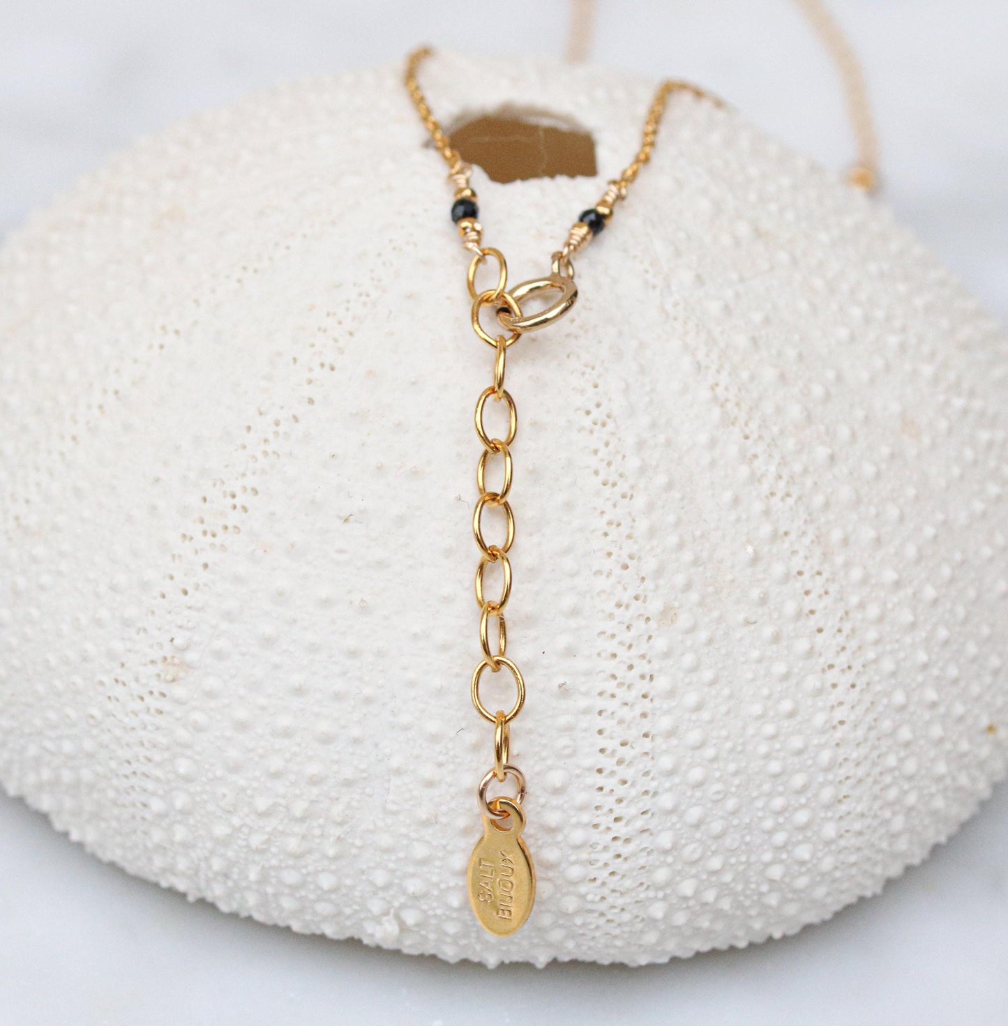 Natural Faceted Black Onyx Rondelle 14ct Gold Fill Necklace with Extender Chain for Perfect Fit Unique Valentine’s Day Gift Idea for Women