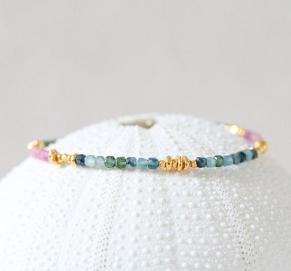 Faceted Tourmaline Mini Cube Bracelet: Gold Karen Hill Tribe Beads
