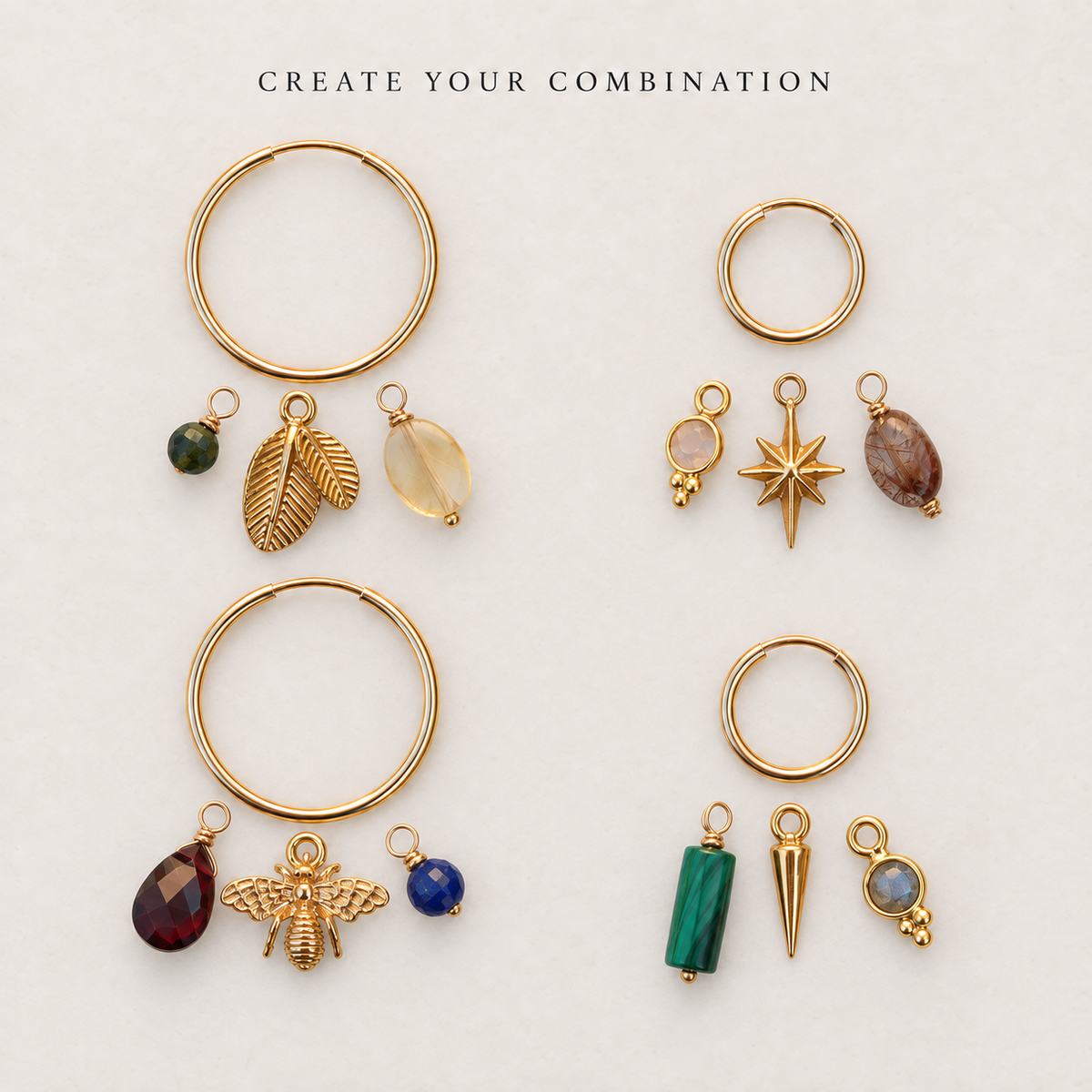 Interchangeable Gold Filled Petite 13mm Hoop Earrings & Natural Gemstone Charms | Autumn Edit