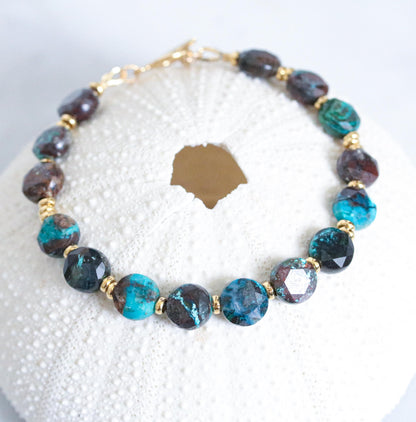 Azurite Malachite Bracelet: Karen Hill Tribe Gold Fill, Faceted Gemstone