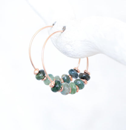 Handmade Blue Tourmaline Rose Gold Hoop Earrings