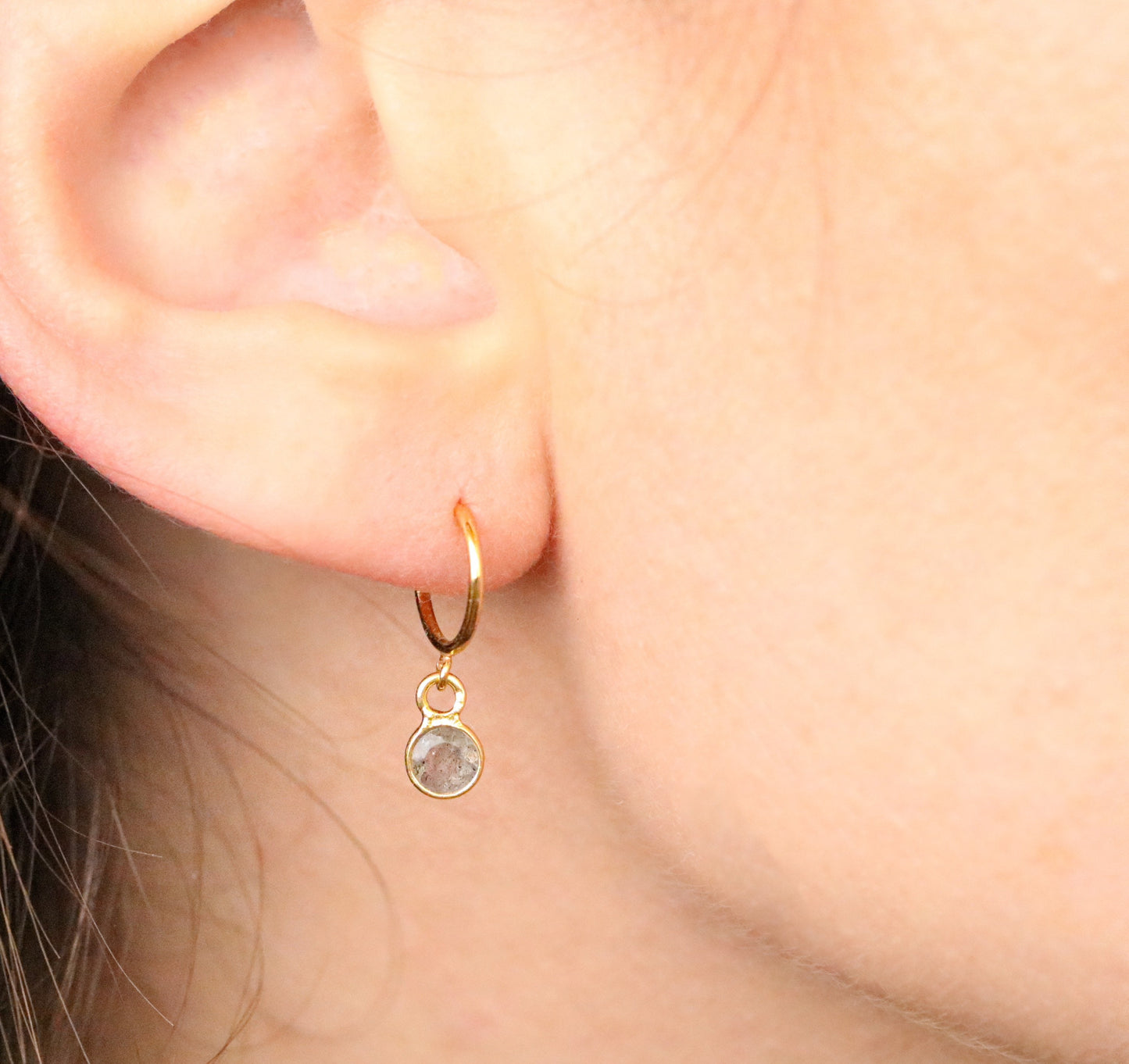 Dainty Labradorite Gold Vermeil Huggie Hoop Earrings