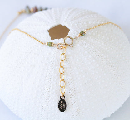 Unakite Jasper Rondelle Necklace: 14ct Gold Fill Chain, Adjustable Length