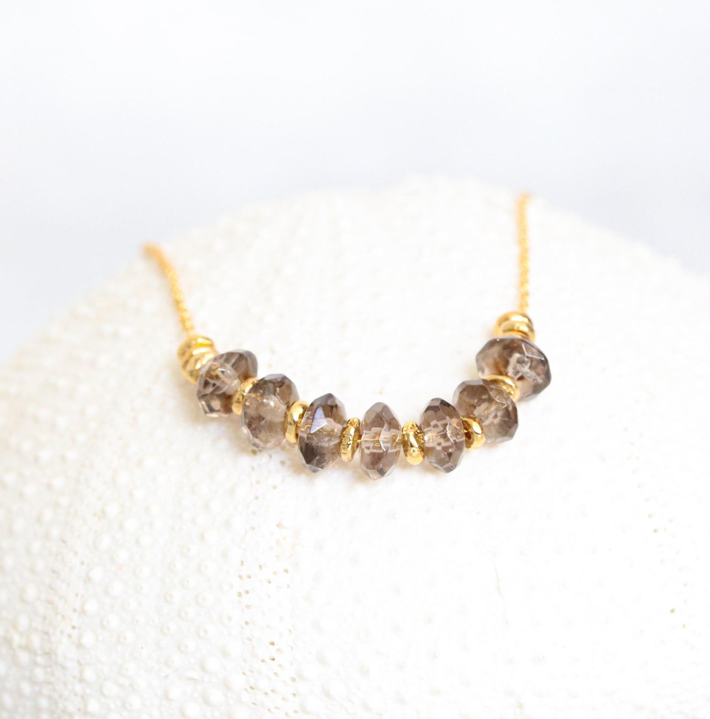 Faceted Smoky Quartz 14ct Gold Fill Necklace with Extender