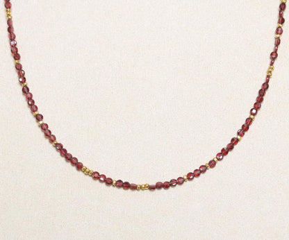 Garnet Choker Necklace: Faceted Coin Beads, Gold Vermeil, January Birthstone