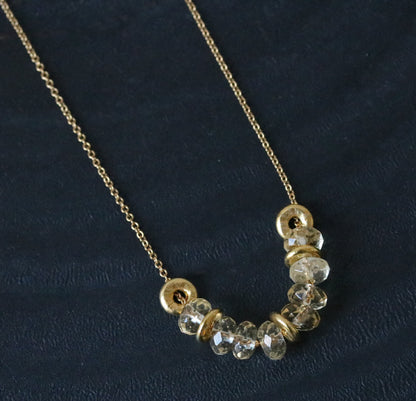 Faceted Citrine Rondelle Necklace: 14k Gold Filled Chain, Adjustable Clasp