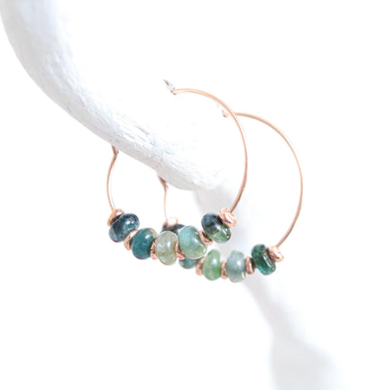 Handmade Blue Tourmaline Rose Gold Hoop Earrings