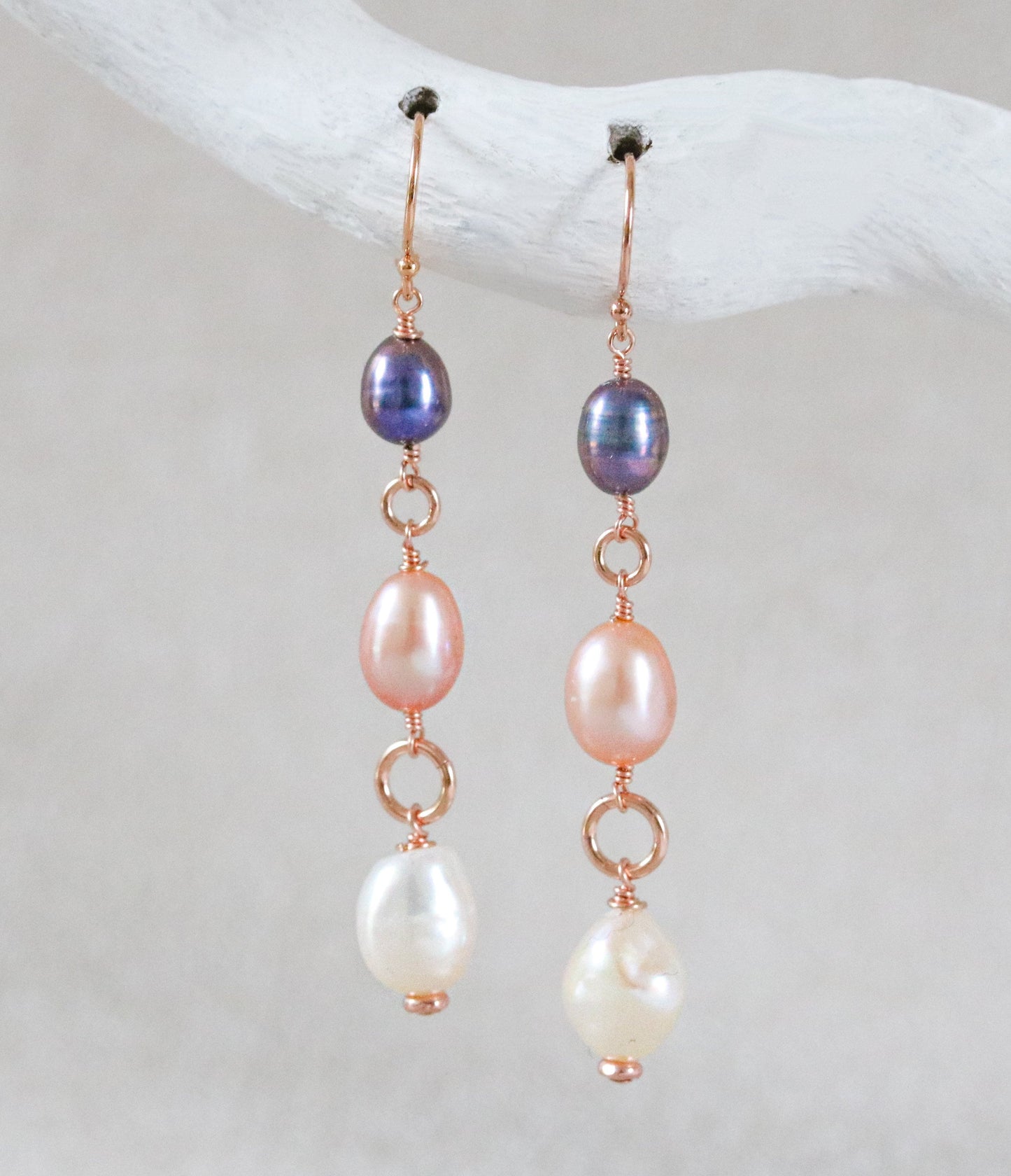 Handmade Rose Gold Fill Freshwater Pearl Dangle Earrings