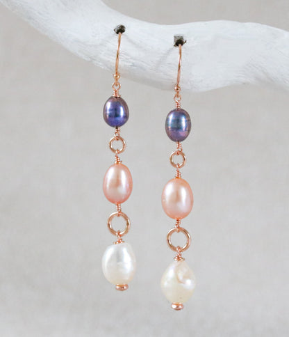 Handmade Rose Gold Fill Freshwater Pearl Dangle Earrings