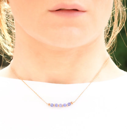 Tanzanite Coin Gemstone Bar Necklace: 14ct Rose Gold Fill
