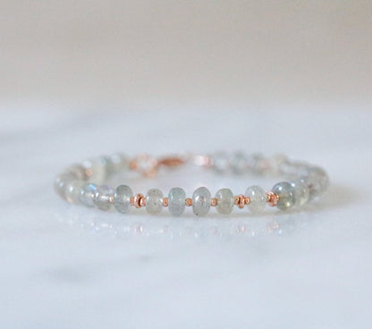 Labradorite Bracelet: 14k Rose Gold Filled with Karen Hill Tribe Beads