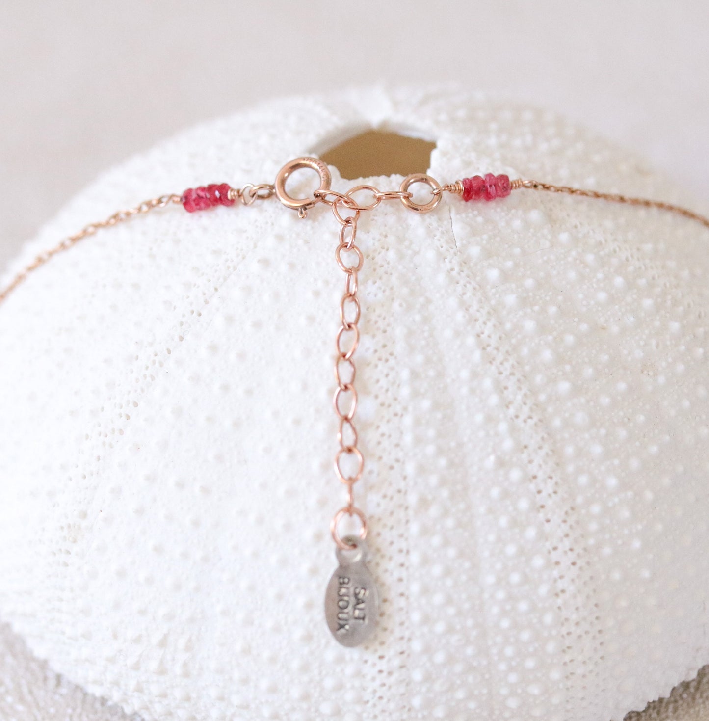 Handmade Rose Gold Rutilated Quartz Necklace: Red Spinel & Karen Hill Tribe Beads