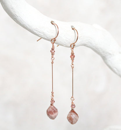 Fossilized Wood Rose Gold Drop Earrings: Gemstone Dangle Earrings