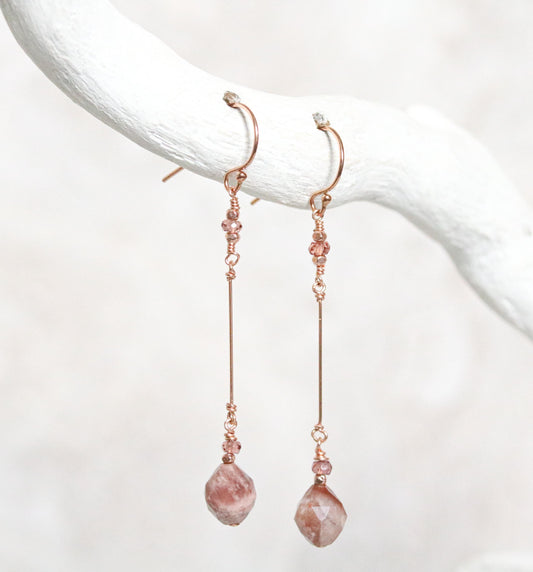 Fossilized Wood Rose Gold Drop Earrings: Gemstone Dangle Earrings