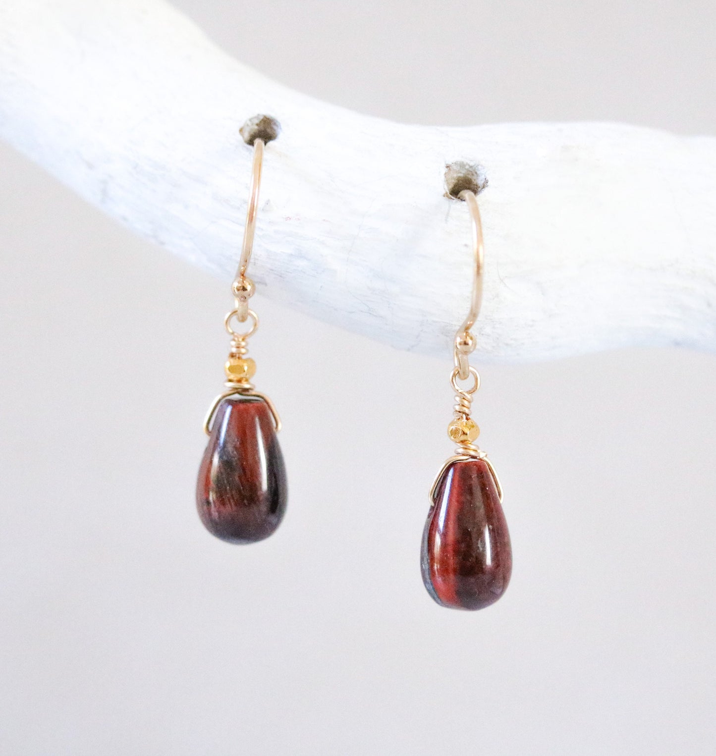 Handmade Bull's Eye Tiger's Eye Drop Earrings: Karen Hill Gold Beads
