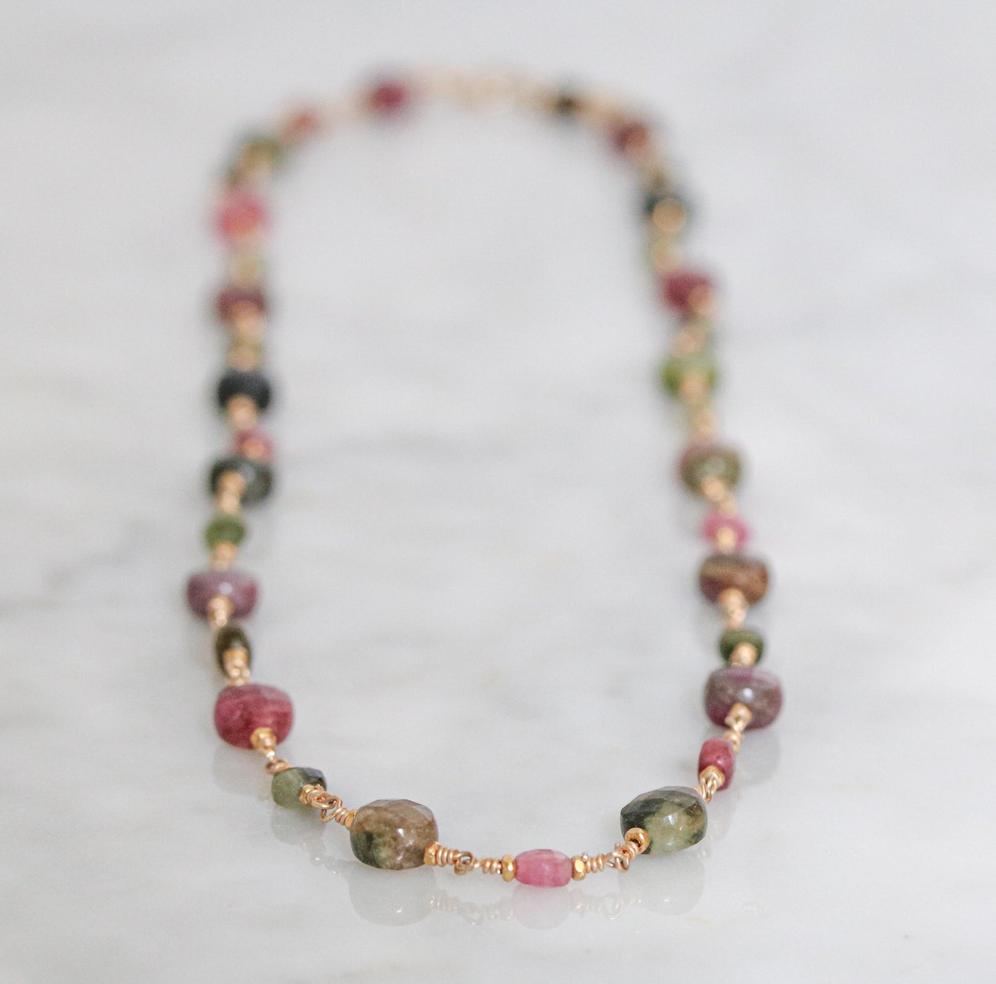 Faceted Tourmaline Coin Necklace: 14k Gold Fill, October Birthstone