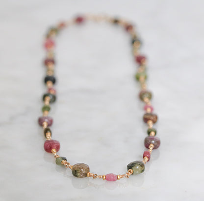 Faceted Tourmaline Coin Necklace: 14k Gold Fill, October Birthstone