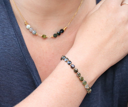 Ombré Green Tourmaline Bracelet: Gold Filled Karen Hill Tribe Beads