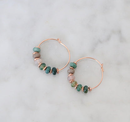 Handmade Indian Agate Rose Gold Hoop Earrings