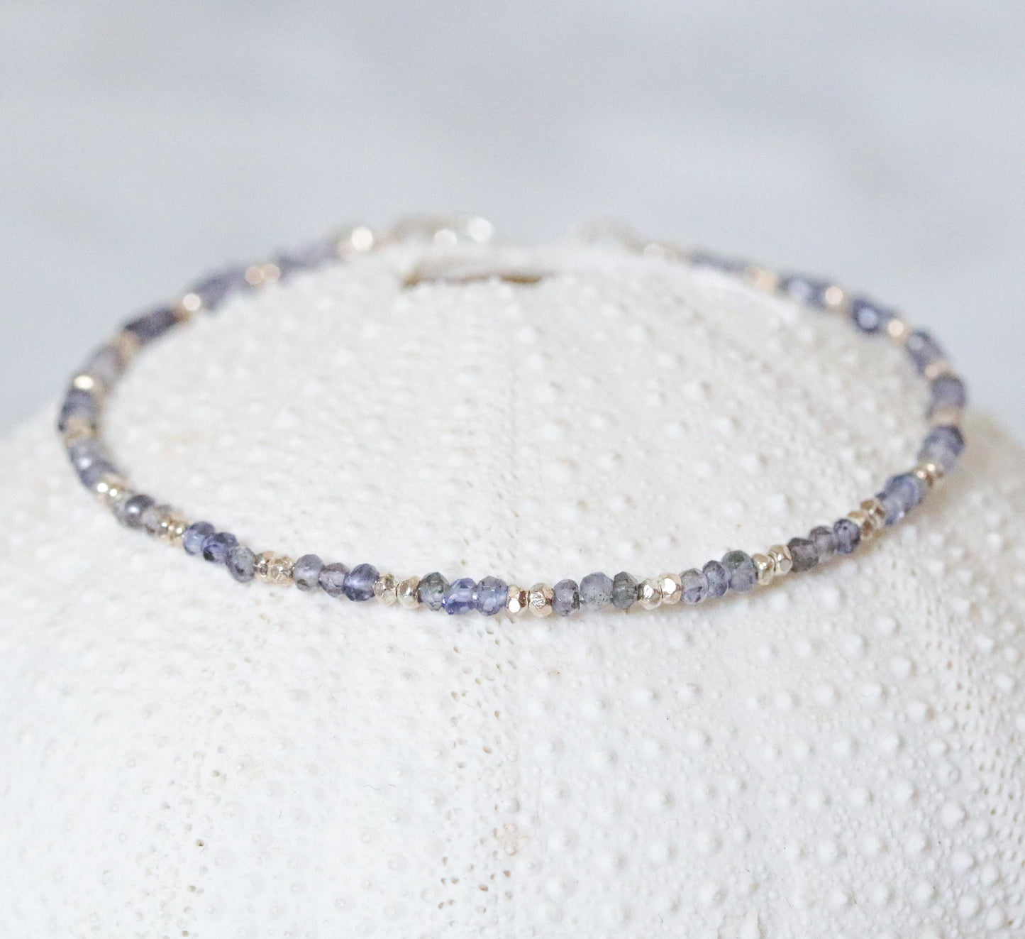 Karen Hill Tribe Silver Iolite Bracelet: Handmade Sterling Silver