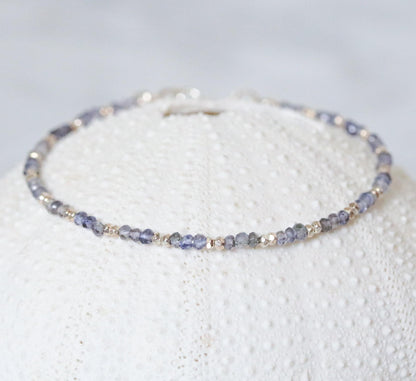 Karen Hill Tribe Silver Iolite Bracelet: Handmade Sterling Silver
