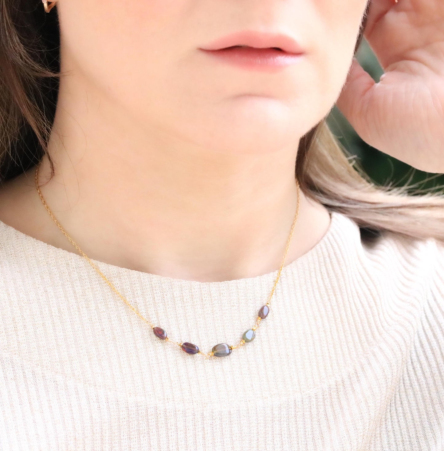 Opal Necklace: Karen Hill Tribe Gold Vermeil, October Birthstone