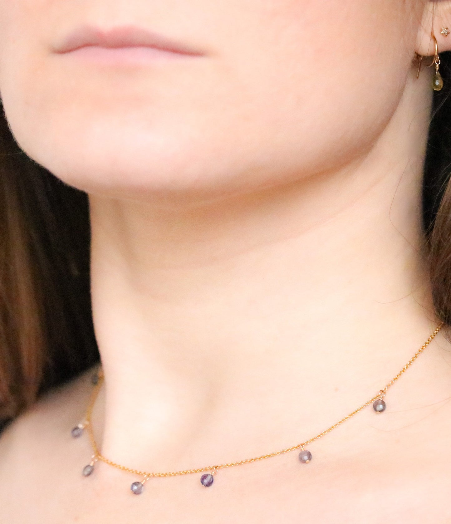 Handmade Gold Filled Iolite Mini Coin Choker Necklace (40cm)