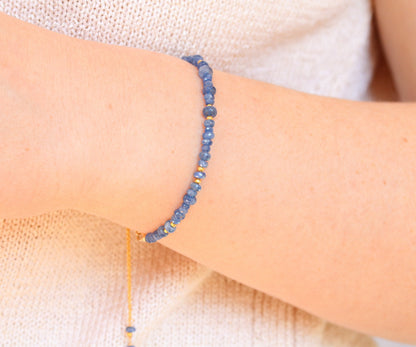 Faceted Sapphire Bracelet: Gold Karen Hill Tribe Bead, Adjustable Chain