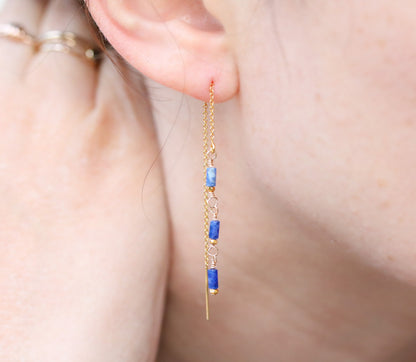 Handmade Sodalite Threader Earrings: Gold Fill, Rose Gold, or Sterling Silver