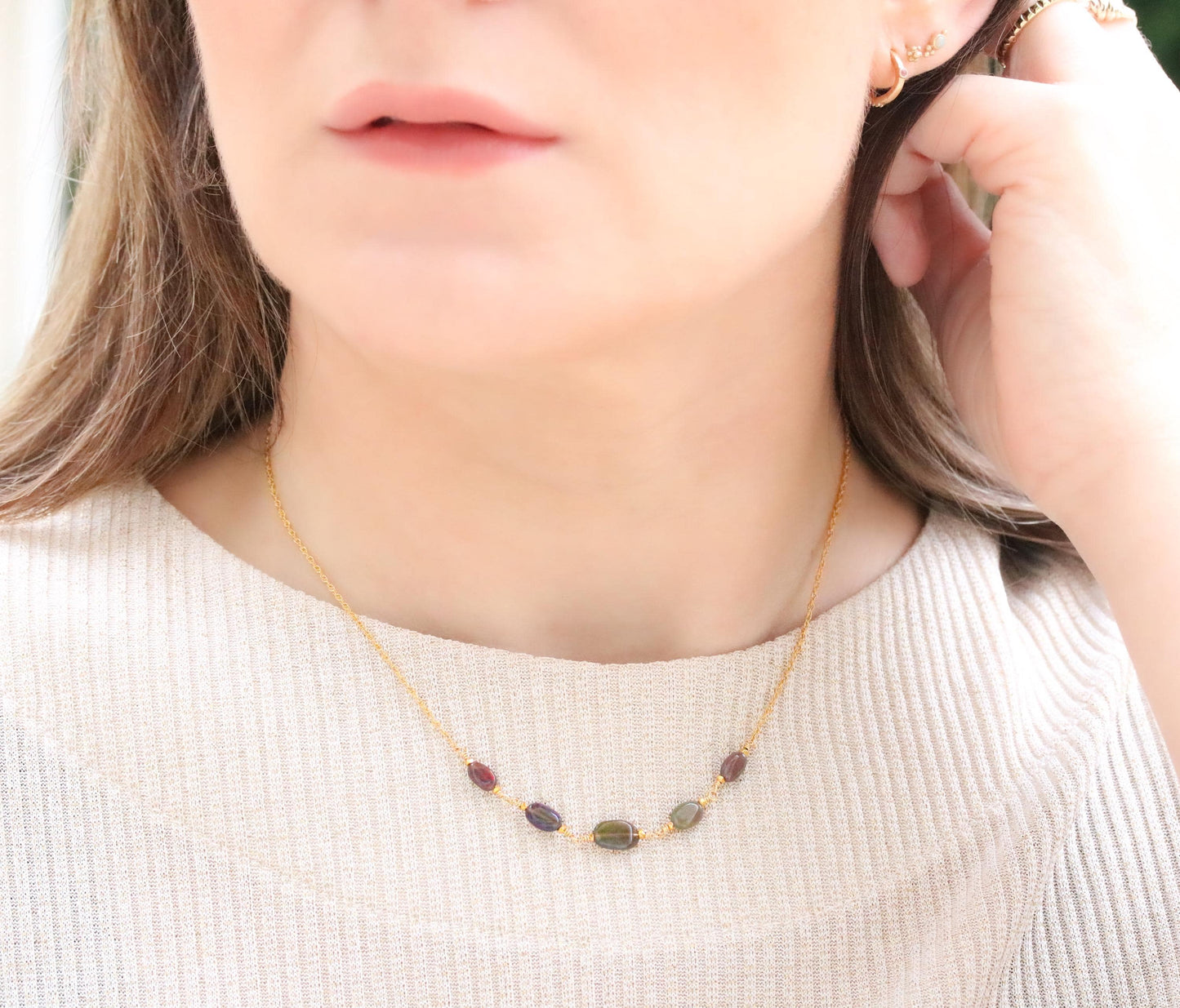 Opal Necklace: Karen Hill Tribe Gold Vermeil, October Birthstone