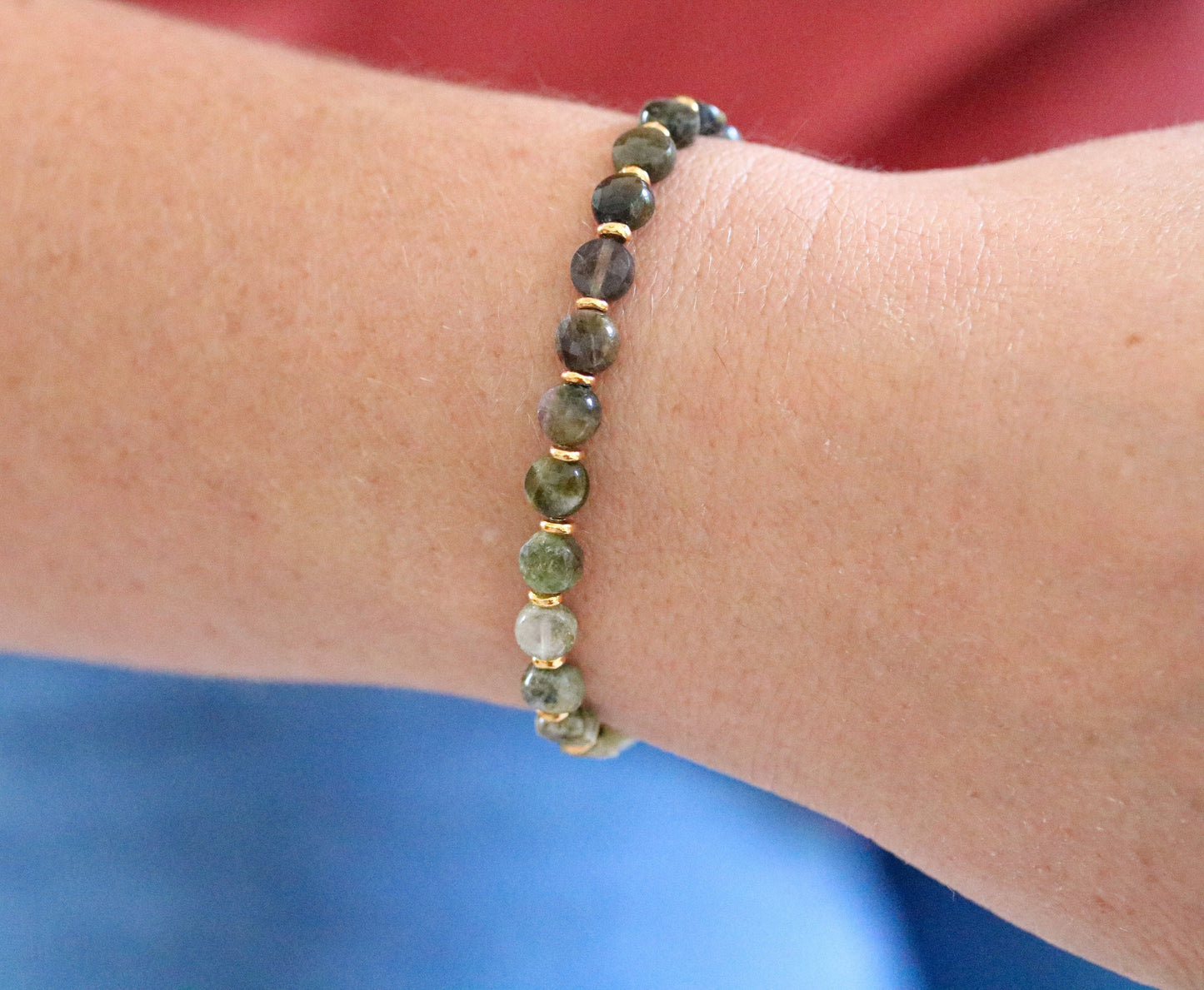 Ombré Green Tourmaline Bracelet: Gold Filled Karen Hill Tribe Beads