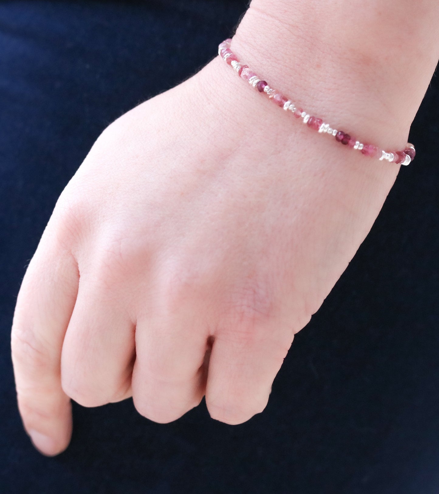 Pink Tourmaline Sterling Silver Nugget Bead Bracelet - Handmade in Paris