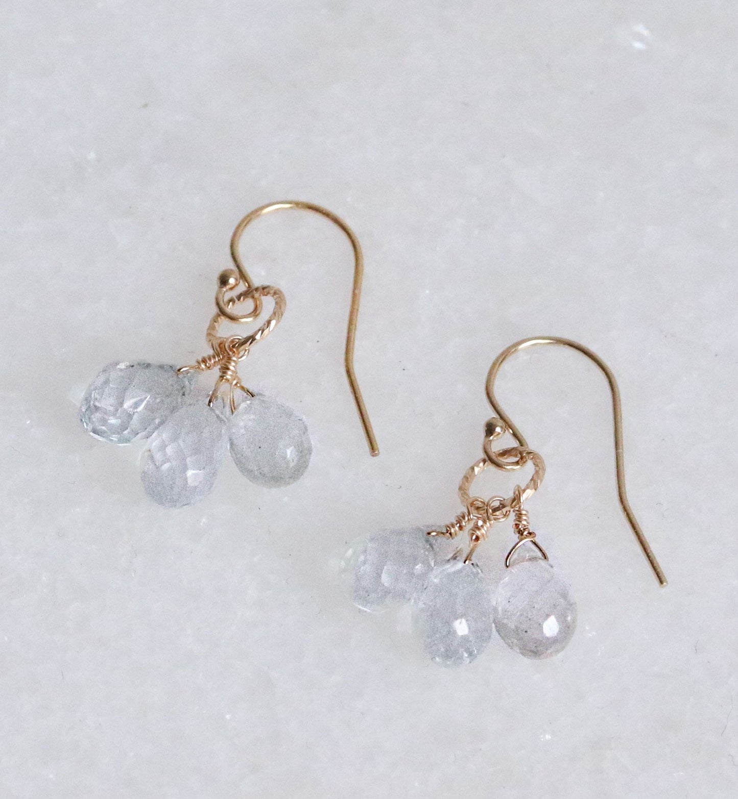 Handmade Gold Filled Aquamarine Drop Earrings: Faceted Gemstone Hoops