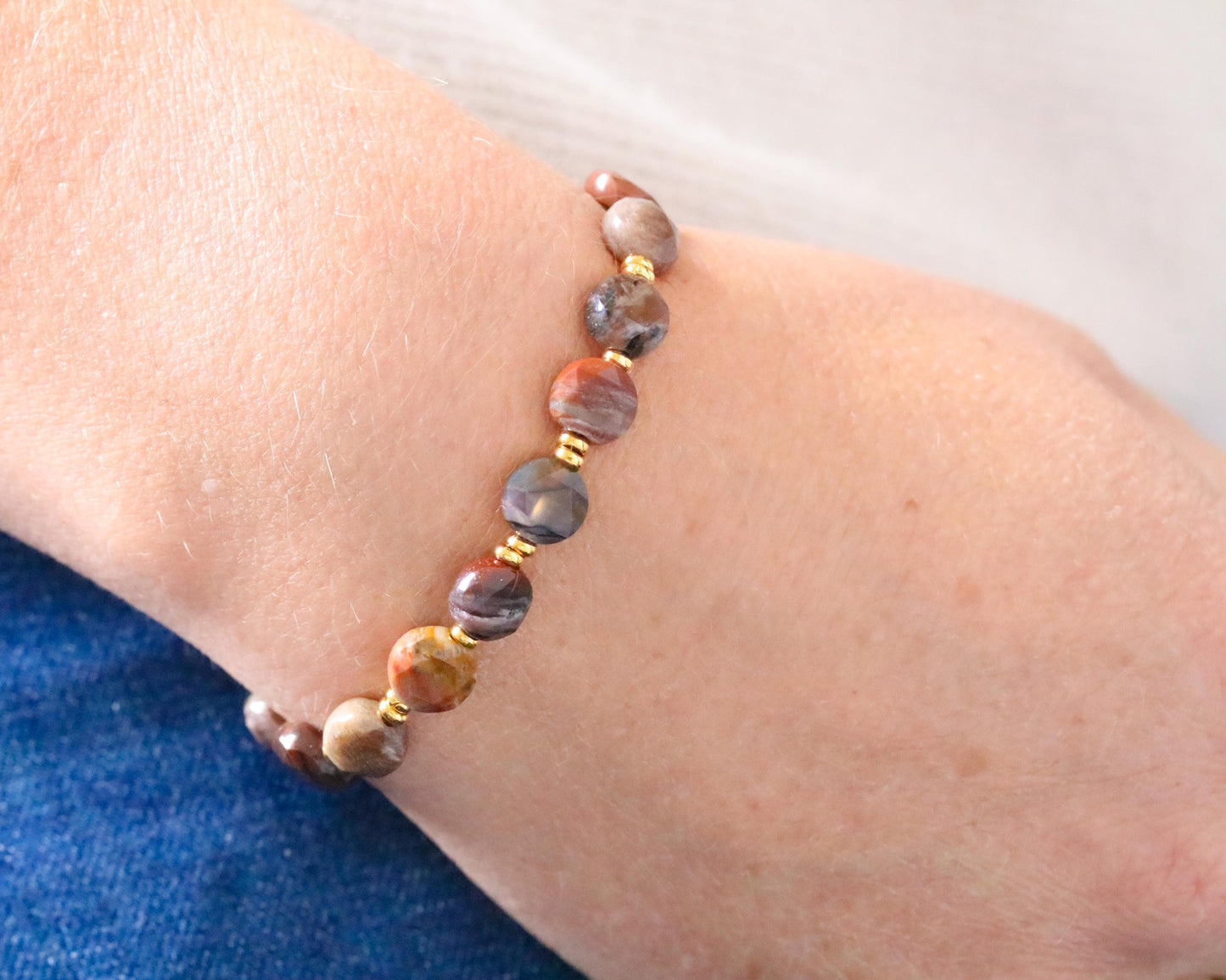 Fossilized Wood Bracelet: Karen Hill Tribe Gold Fill, Gemstone Toggle Clasp