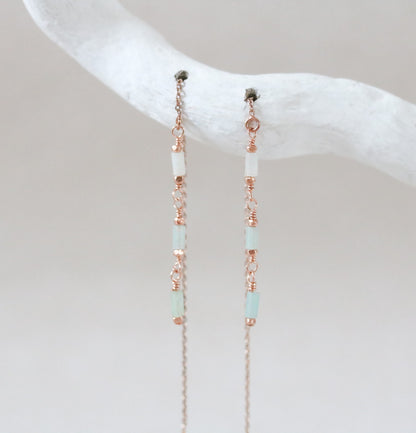 Mint Amazonite Threader Earrings: Rose Gold Chain, Dainty Gemstone Jewelry