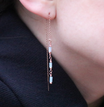 Mint Amazonite Threader Earrings: Rose Gold Chain, Dainty Gemstone Jewelry