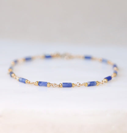 Sodalite Beaded Bracelet: Gold Karen Hill Tribe Beads, Dainty Chain