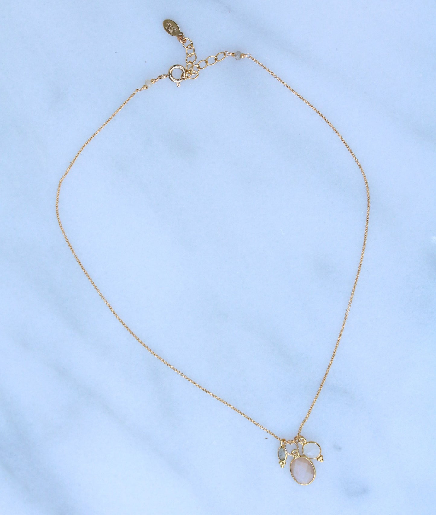 Handmade Gold Charm Necklace: Moonstone, Sunstone & Labradorite Gemstones