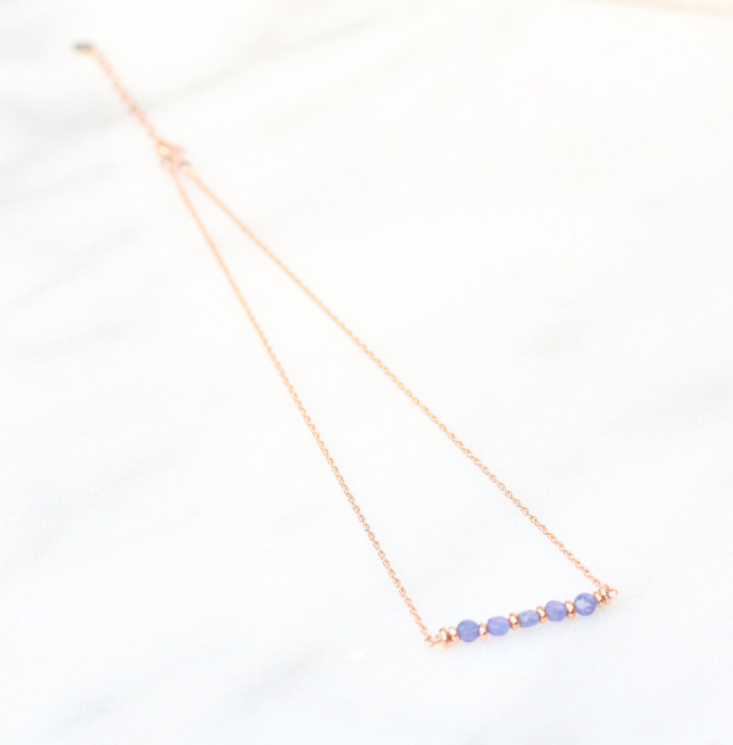 Tanzanite Coin Gemstone Bar Necklace: 14ct Rose Gold Fill