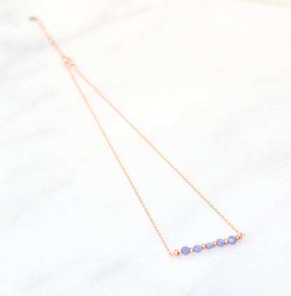Tanzanite Coin Gemstone Bar Necklace: 14ct Rose Gold Fill