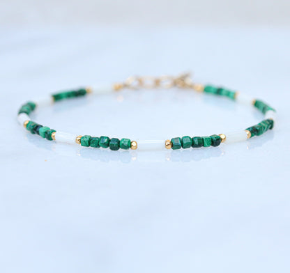 Malachite & Sea Bamboo Bracelet: 14k Gold Filled Accent Beads
