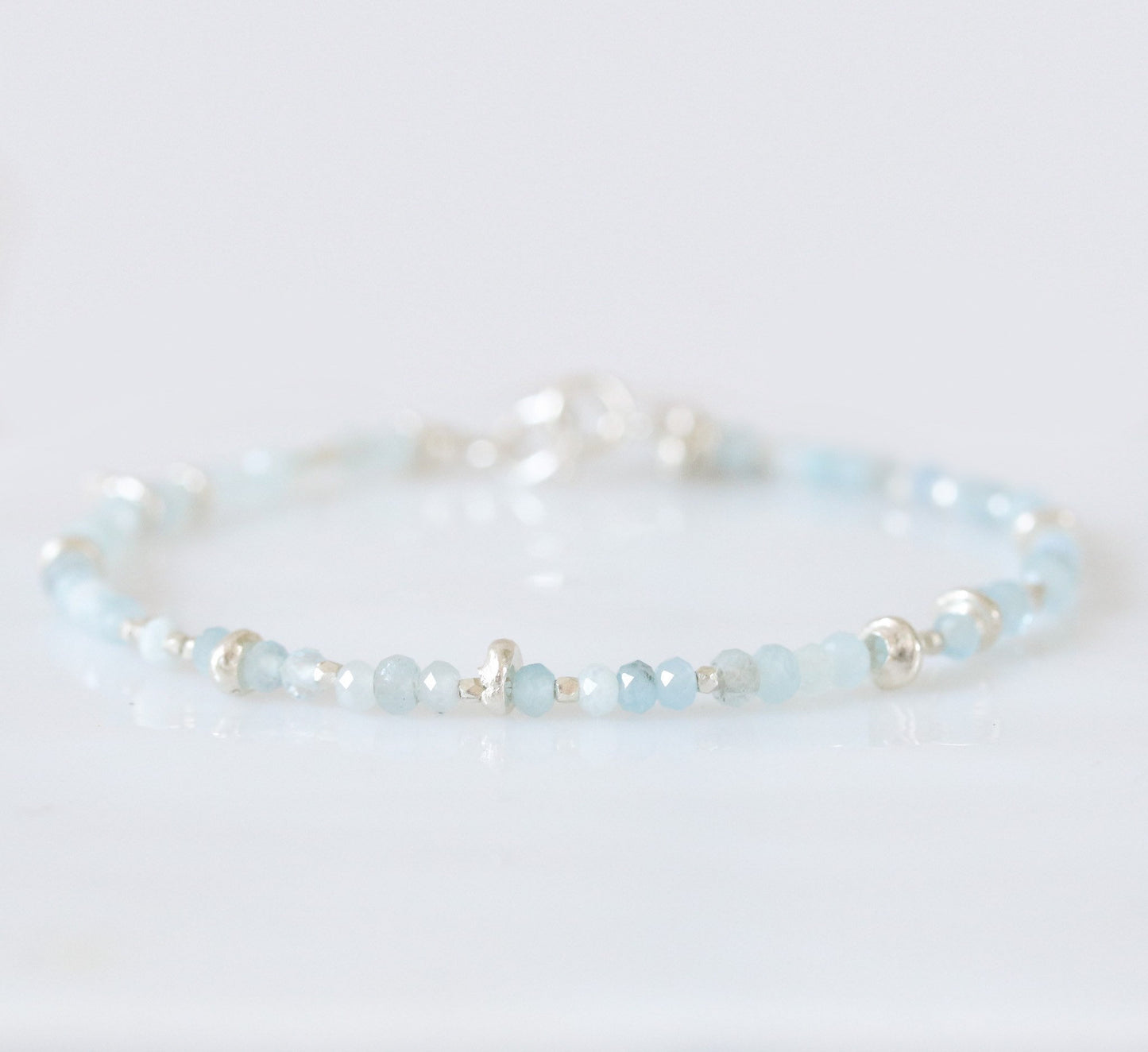 Aquamarine Bracelet: Karen Hill Tribe Silver Nugget Bead, Handmade in Paris