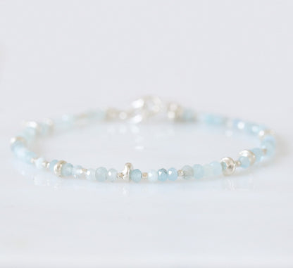 Aquamarine Bracelet: Karen Hill Tribe Silver Nugget Bead, Handmade in Paris