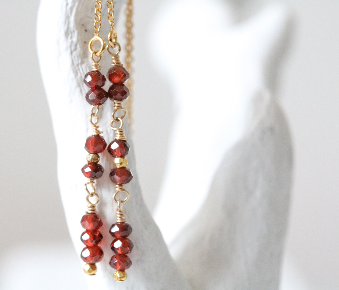 Handmade Garnet Threader Earrings: January Birthstone Jewelry