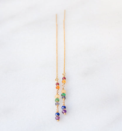 Handmade Rainbow Gemstone Threader Earrings: 14k Gold Fill