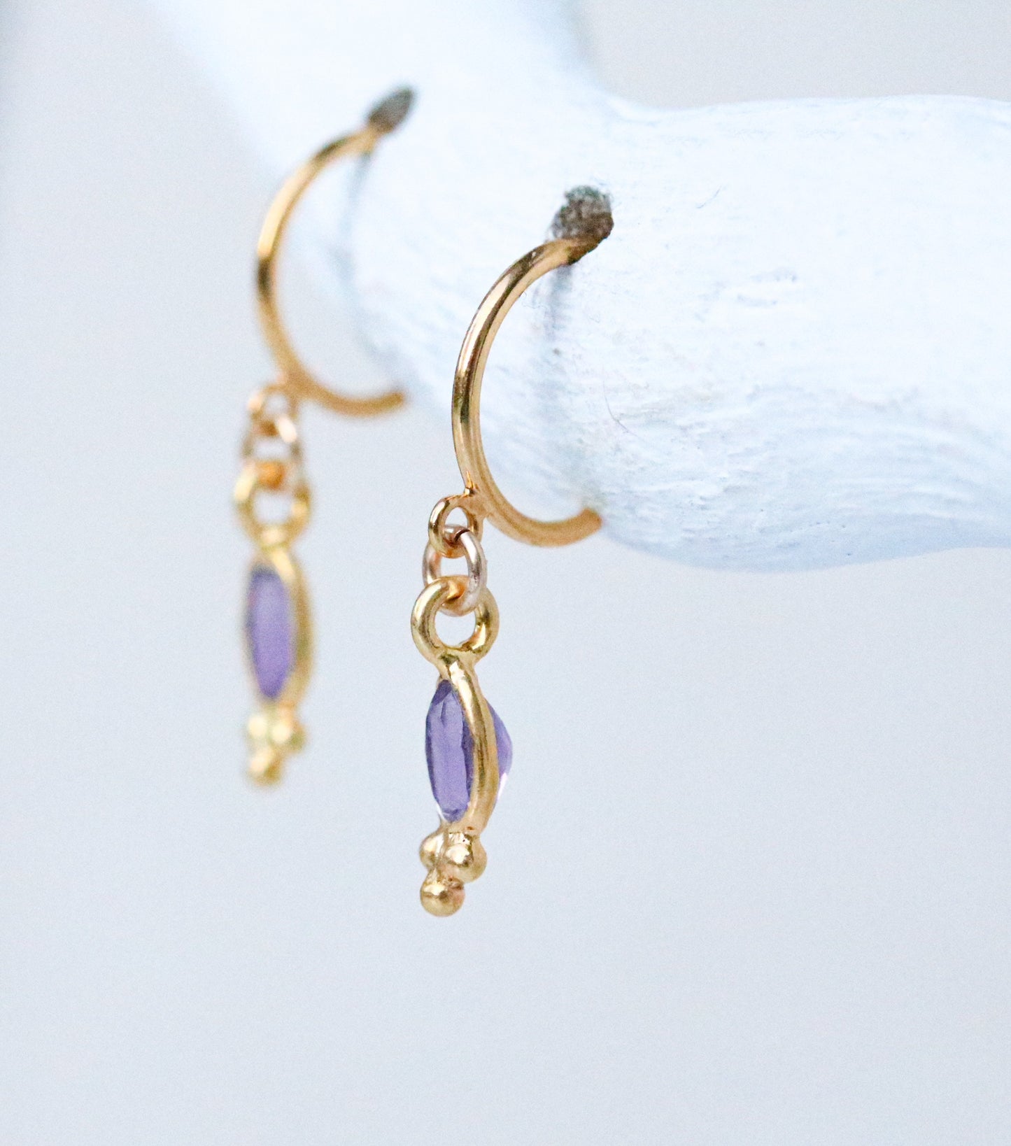 Dainty Amethyst Gold Vermeil Huggie Hoop Earrings