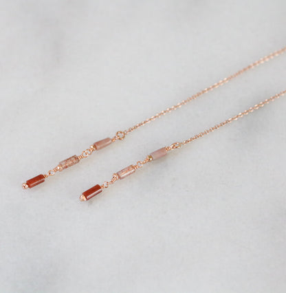 Handmade Indian Agate Threader Earrings: Rose Gold Fill Dangles
