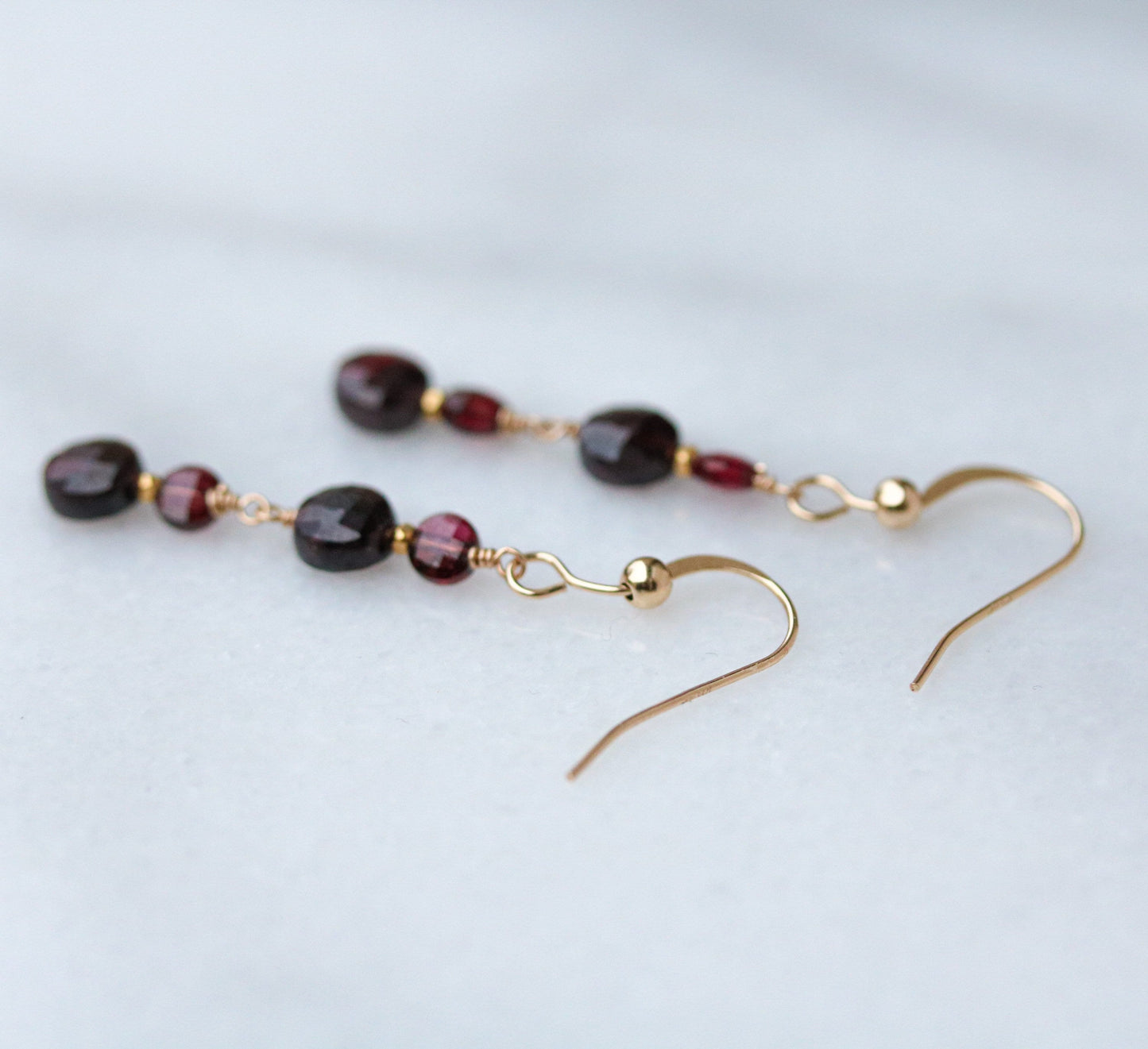 Garnet Dangle Earrings: Gold Vermeil Karen Hill Tribe Beads, January Birthstone
